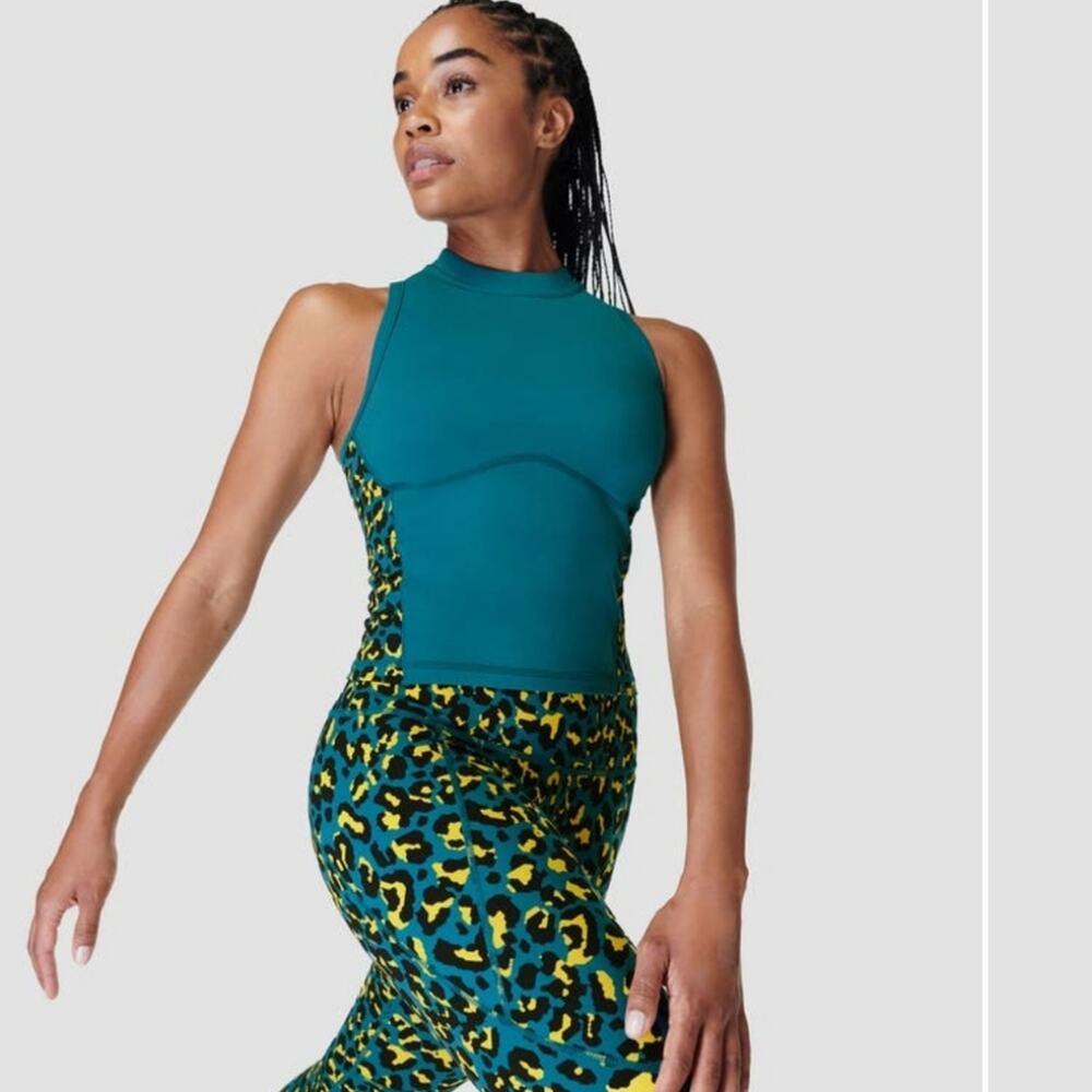 Sweaty Betty Teal Power Zip Back Crop Top NWT